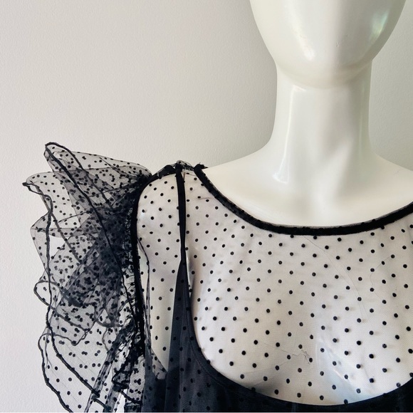 City Chic Spotty Time top in black, short frilled sleeves, dobby spot top Size22 - Picture 9 of 14